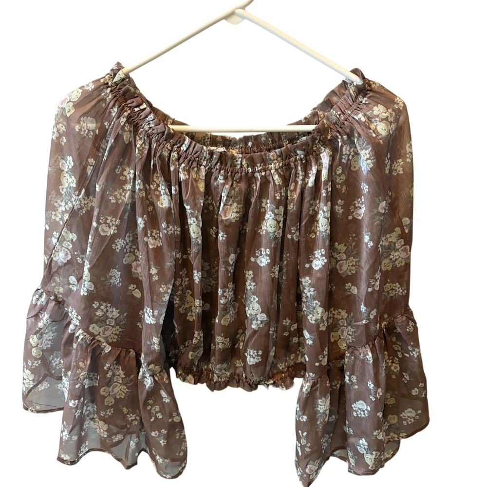 Sheer balloon sleeve crop top floral print blouse HYFVE - Small